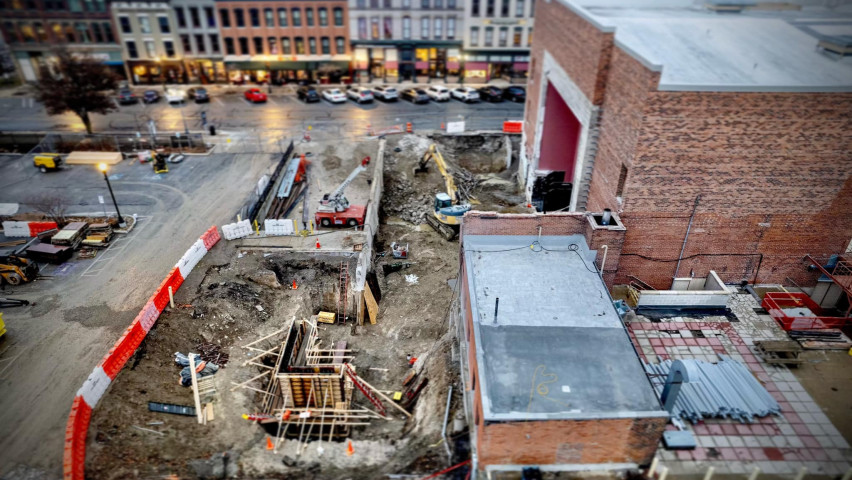 Drone photo showing construction from above