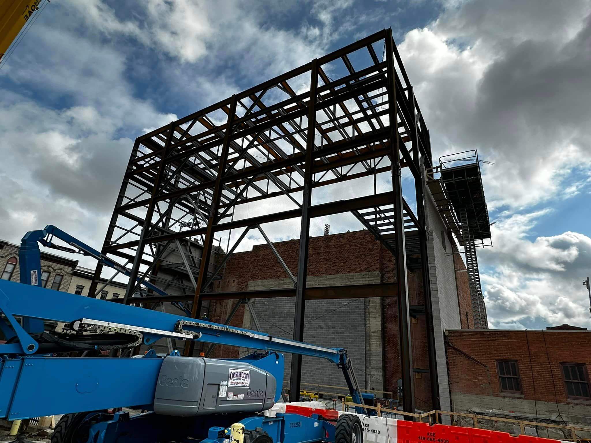 Image showing new modern building frame being attached 